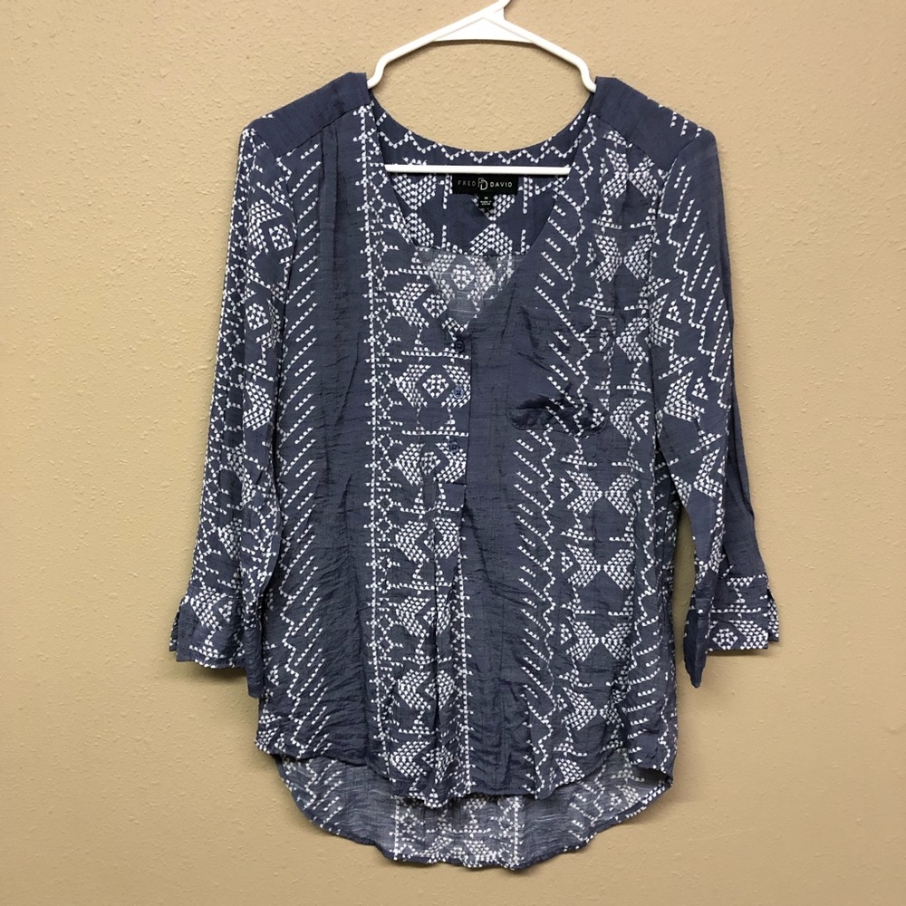 Fred David blue and white blouse